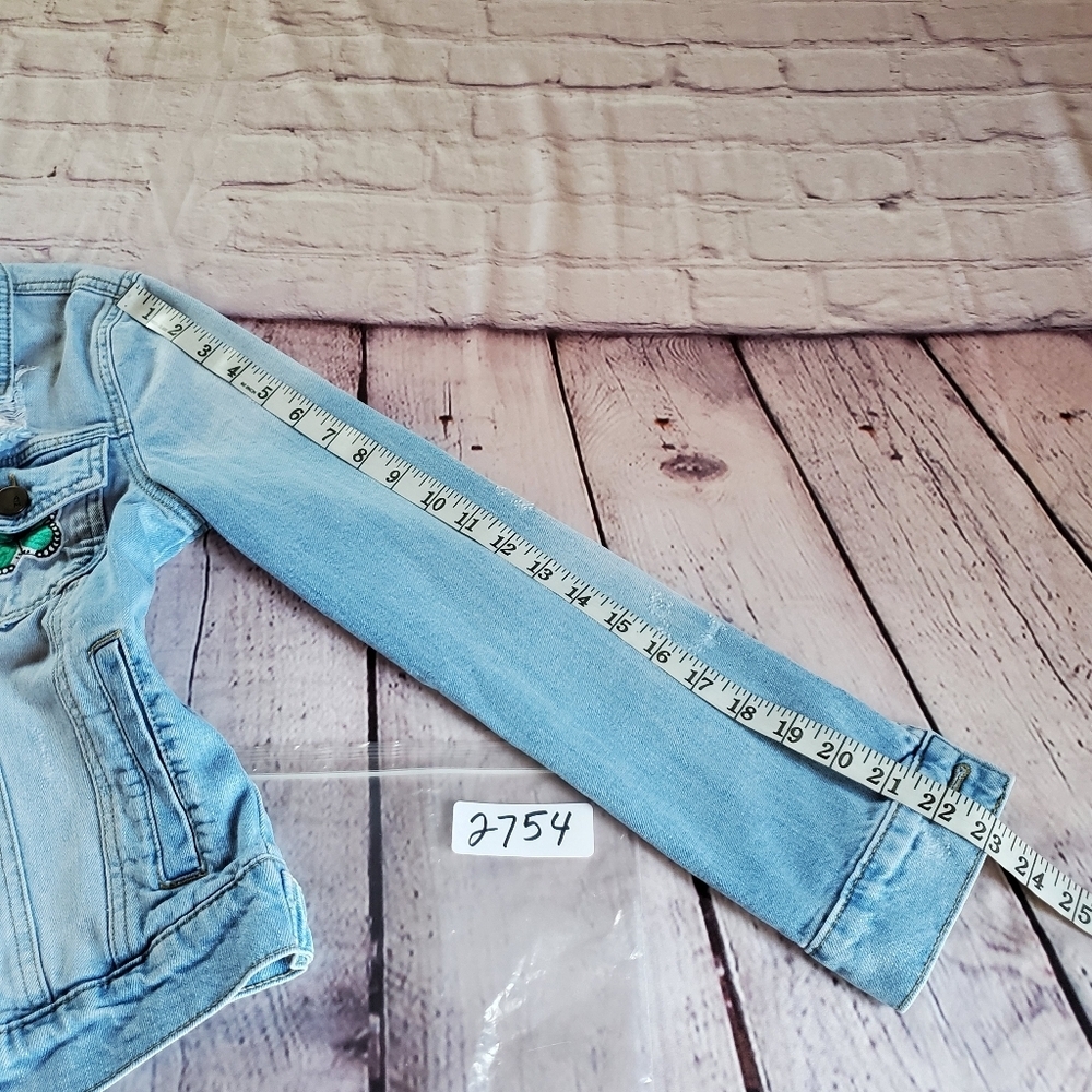 Ashley Mason Embroidered Distressed Denim Blue Jacket Trucker Small Button-up - Picture 9 of 9